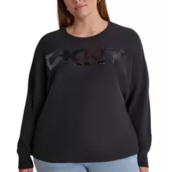 DKNY Plus Size Dolman Sleeve Sequin Logo Sweater (856) - Picture 1 of 14